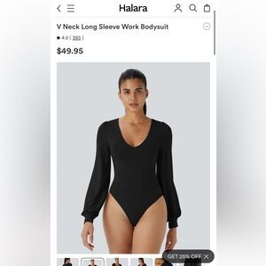 *NWT* Halara Size XS Black V Neck Long Sleeve Bodysuit MSRP $49.95